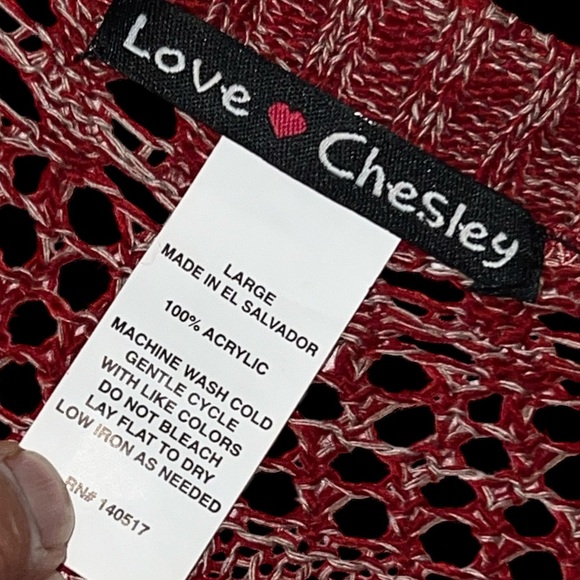 Love Chesley  Open Front Knit Crochet Knit Red Cardigan Sweater Large - Picture 3 of 3